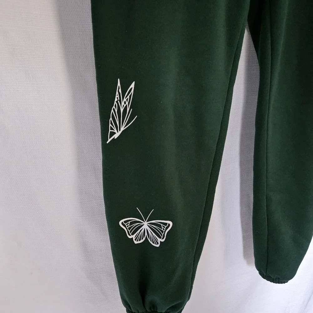 Forest Green Sweatpants With Butterfly‎ Print Size large